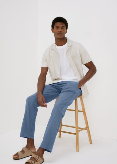 Blue Linen Straight Trousers