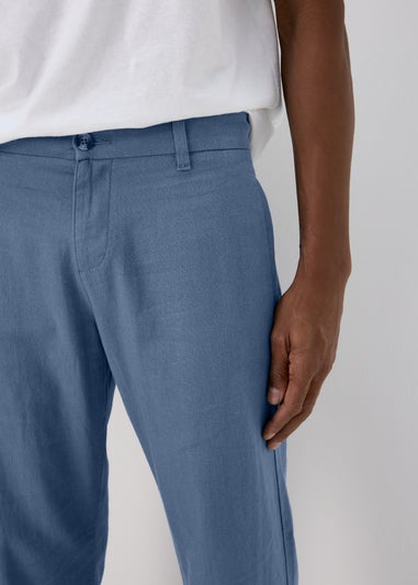 Blue Linen Straight Trousers