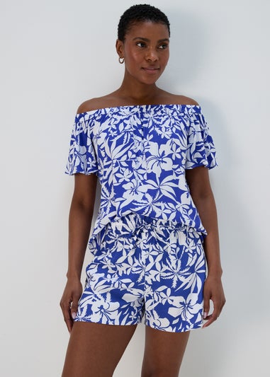 Blue Floral Viscose Shorts