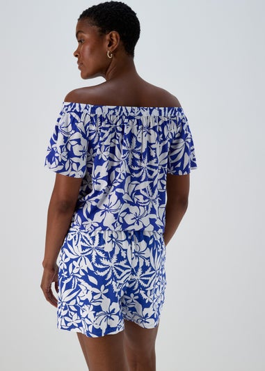Blue Floral Viscose Shorts