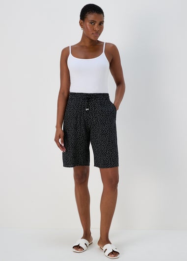 Black Dot Print Viscose Bermuda Shorts