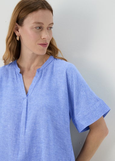 Blue Solid Popover Linen Shirt