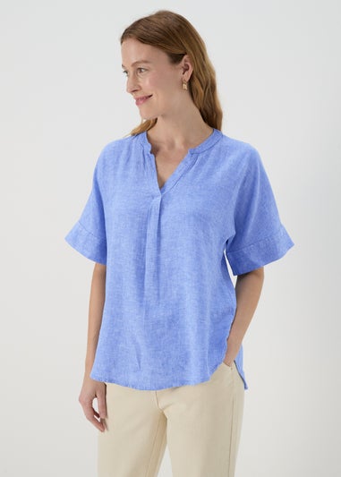 Blue Solid Popover Linen Shirt