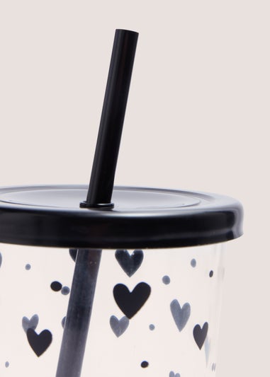 Black Hearts Tumbler With Straw (18x10cm)