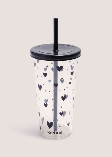 Black Hearts Tumbler With Straw (18x10cm)