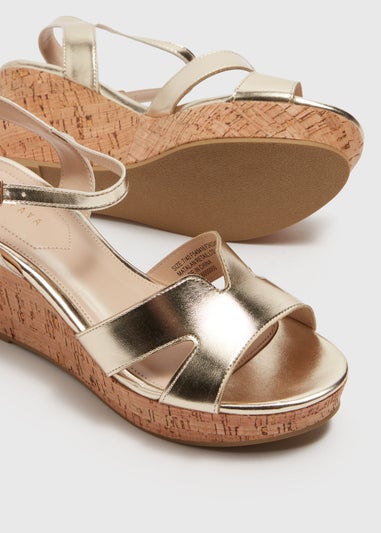 Gold Jute Cork Wedged Sandals