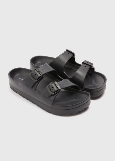 Black Double Buckle Chunky Sandals