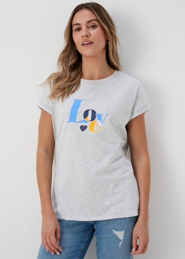 Grey Marl Love Slogan T-Shirt