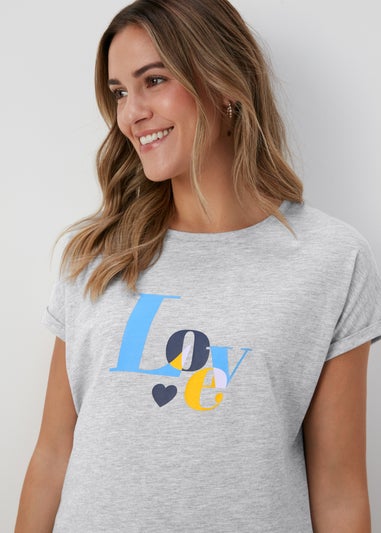 Grey Marl Love Slogan T-Shirt