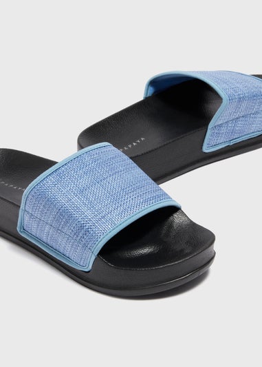 Blue Raffia Flatform Sliders