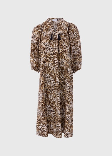 Brown Animal Print Boho Midi Dress