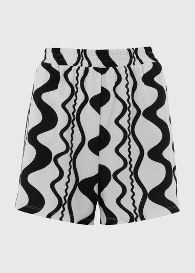 Black Mono Print Co Ord Shorts