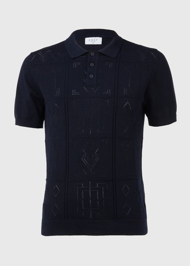 Navy Pointelle Smart Knitted Polo