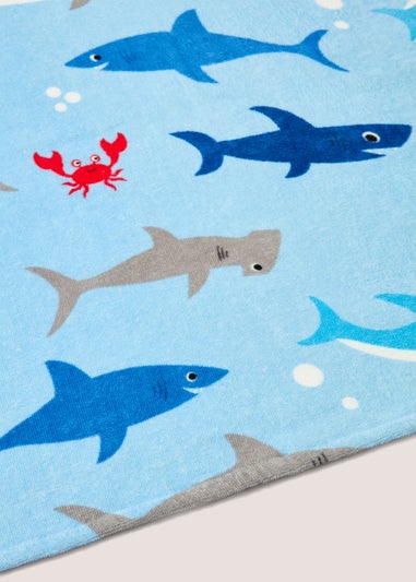 Blue Shark Print Cotton Beach Towel (140cm x 70cm)