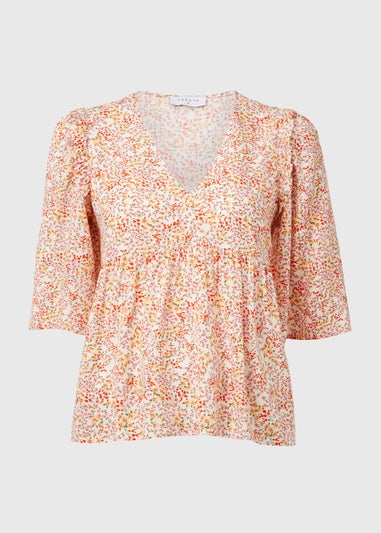 Multicolour Floral Viscose Dobby Frill Blouse Top