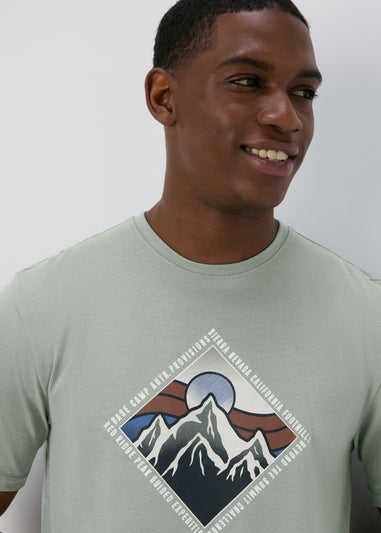 Dark Sage Mountain Print T-Shirt