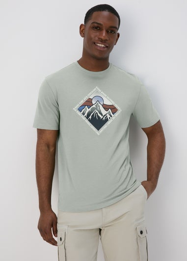Dark Sage Mountain Print T-Shirt