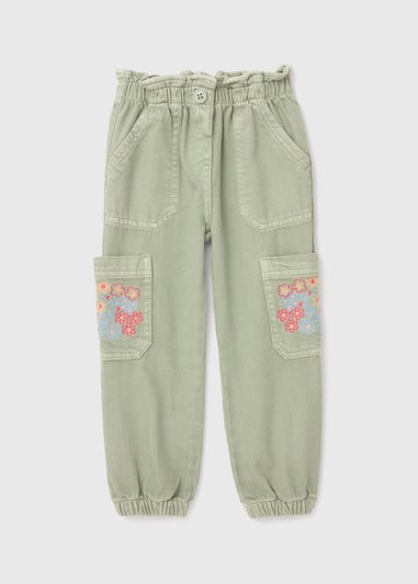 Girl Khaki Embroidered Cargo Trousers (1-7yrs)