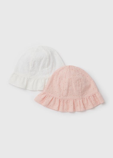 Baby 2 Pack Pink Broderie Sun Hats (Newborn-24mths)