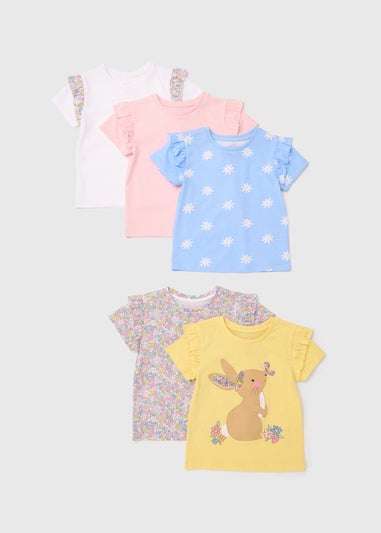 Girls 5 Pack Multicoloured Bunny T-Shirt (1-7yrs)