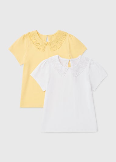 Girls 2 Pack White & Yellow Collar Tops (1-7yrs)