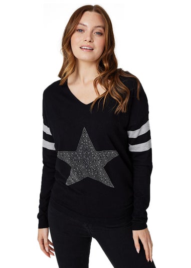 Izabel London Black Star Embellished Knit Jumper