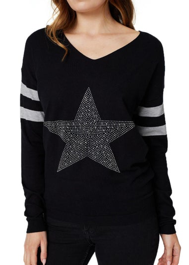 Izabel London Black Star Embellished Knit Jumper