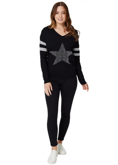 Izabel London Black Star Embellished Knit Jumper