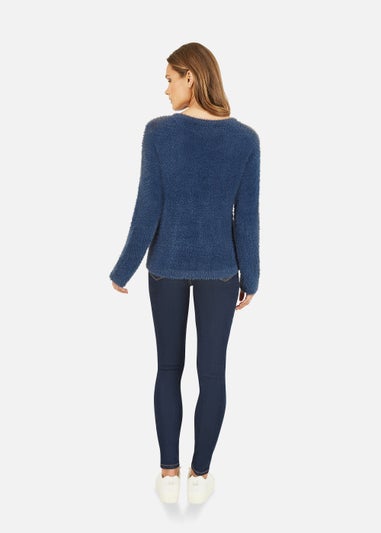 Mela Sequin Snowflake Fluffy Jumper In Navy