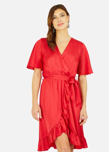 Mela Red Satin Wrap Dress