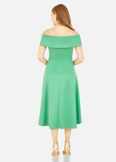 Mela Bardot Dipped Hem Dress In Bright Green