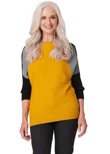 Izabel London Black Colour Block Ribbed Knit Jumper