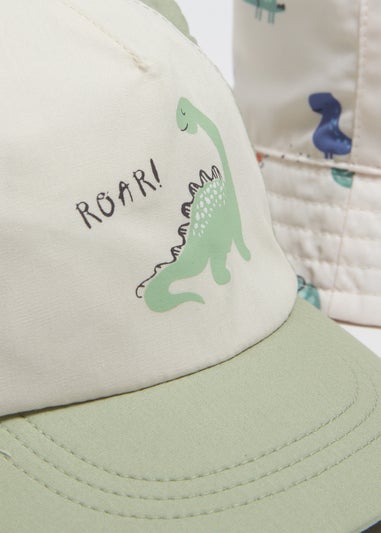 Baby 2 Pack Green & Stone Dino Hats (Newborn-24mths)