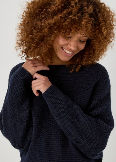 Navy Stitched Batwing Jumper