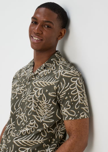 Khaki Leaf Print Jersey Shirt