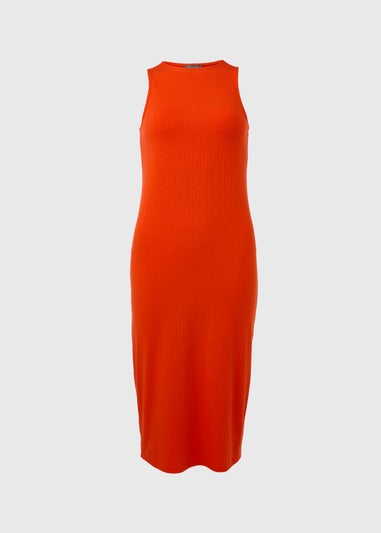 Orange Racer Ribbed Midi Dress