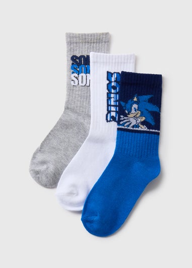 Sonic Boys 3 Pack Blue Socks (Younger 6- Older 5.5)