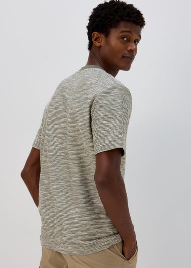 Ecru Khaki Textured Embroidered T-Shirt