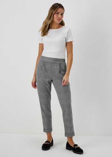 Tall Pale Grey Check High Waist Slim Stretch Trousers | New Look