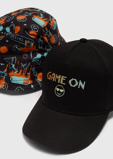 Kids 2 Pack Black Gaming Hat (7-13yrs)