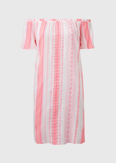 Pink Jacquard Bardot Viscose Mini Dress