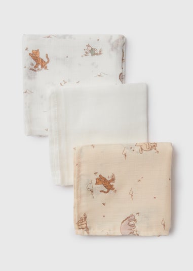 Baby 3 Pack Winnie The Pooh Cream Muslin Cloths