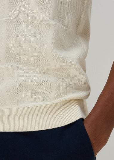 Ecru Notch Texture Knitted Polo Shirt