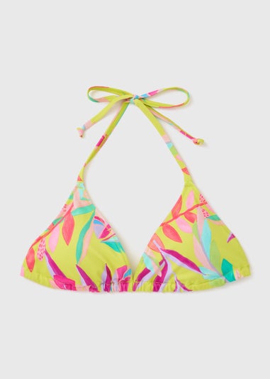 Multicolour Leaf Print Triangle Bikini Top