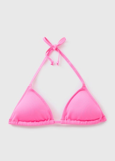 Pink Textured Triangle Bikini Top