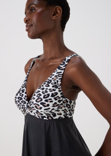 Black Animal Print Swim Dress