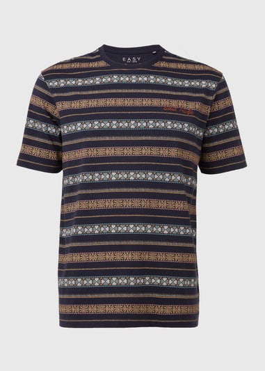 Navy Stripe Aztec Print T-Shirt