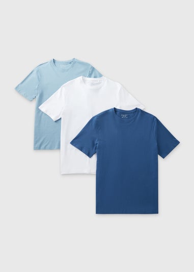 3 Pack Navy Blue & White Plain T-Shirt