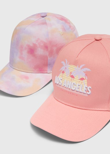 Girls 2 Pack Multicolour Tie Dye Caps (7-13yrs)