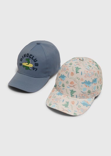 Boys 2 Pack Blue Dino Club Caps (3-10yrs)